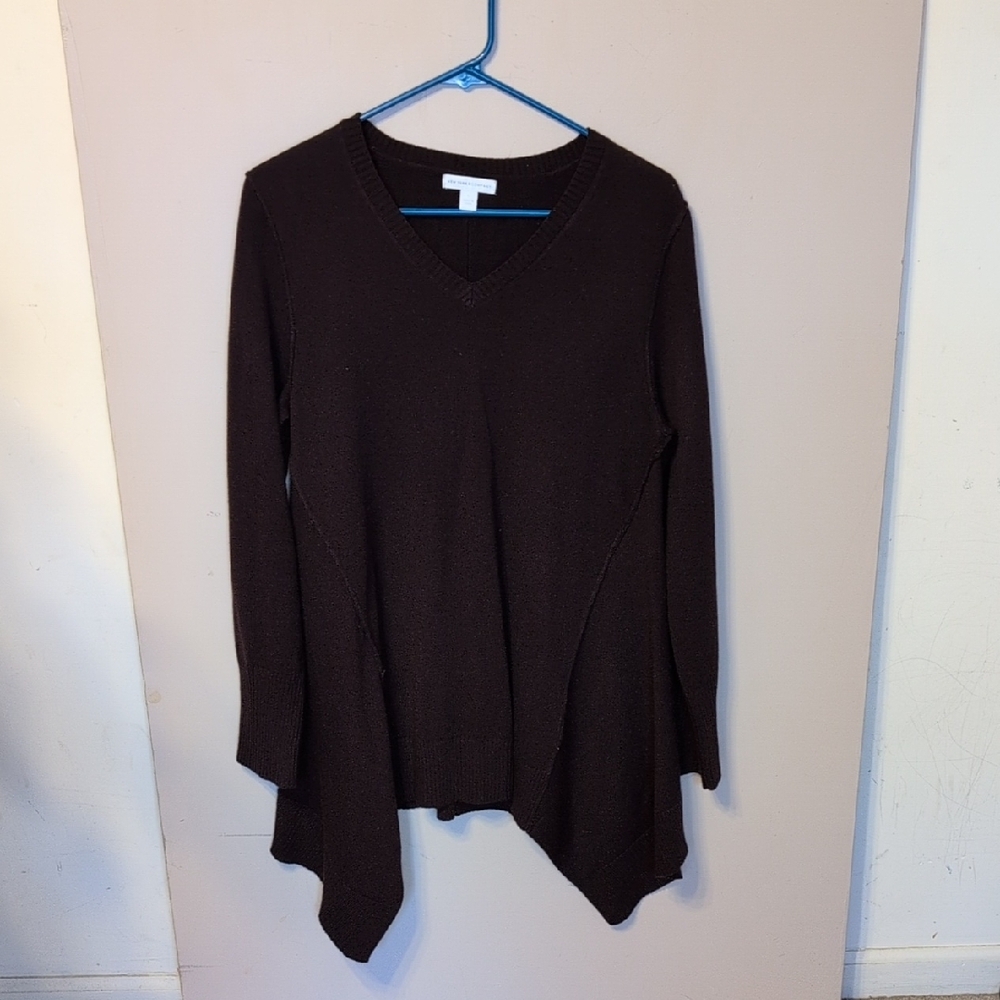 Ney York & Company Asymmetrical V-Neck Sweater Size L